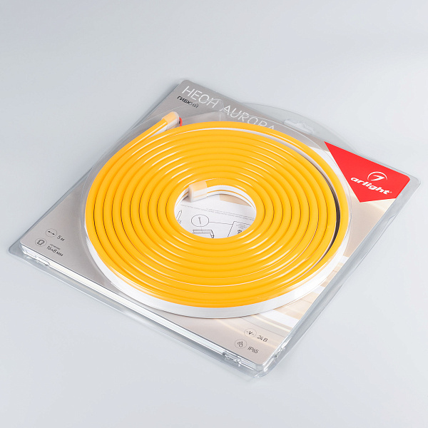 Светодиодная лента герметичная AURORA-PS-A120-16x8mm 24V Amber (10 W/m, IP65, 2835, 5m) (Arlight, Силикон, 2 года)