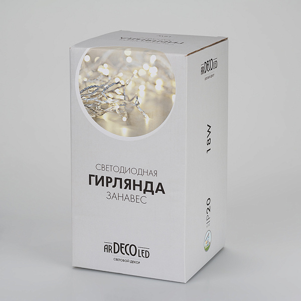 Светодиодная гирлянда ARD-CURTAIN-HOME-2000x2500-CLEAR-300LED White (230V, 12W) (Ardecoled, IP20) Lednikoff