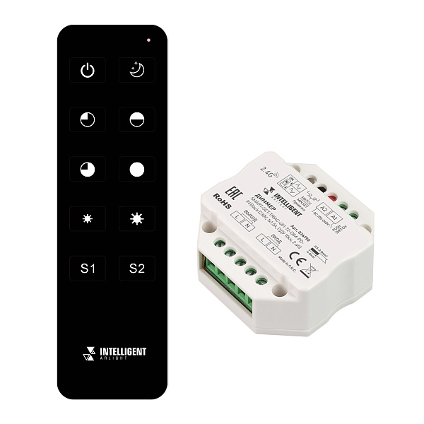 INTELLIGENT ARLIGHT Диммер SMART-SET-TRIAC-601-72-DIM-PD-IN Black (230V, 1x1.5A, ПДУ 10кн, 2.4G) (IARL, IP20 Пластик, 5 лет) Lednikoff