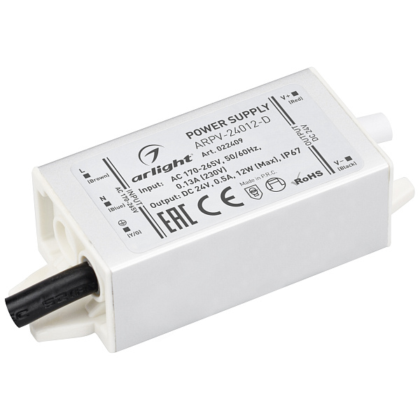 Блок питания ARPV-24012-D (24V, 0.5A, 12W) (Arlight, IP67 Металл, 3 года) Lednikoff