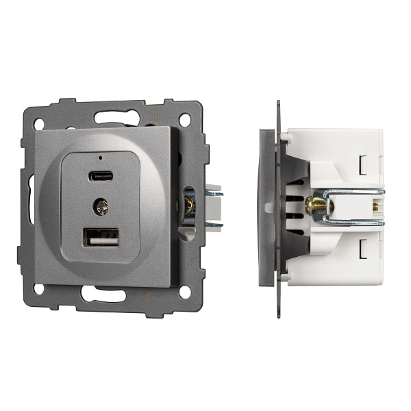 Механизм USB розетки SCT-MUAC-PL-GR-V (5V, 3A, QC4) (Arlight, -) Lednikoff