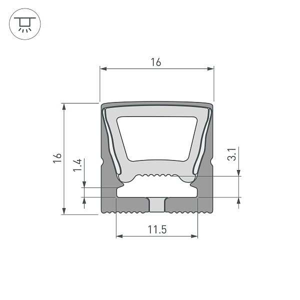 Силиконовый профиль WPH-FLEX-1616-TOP-S11-5m FULL BLACK (Arlight, Силикон) Lednikoff