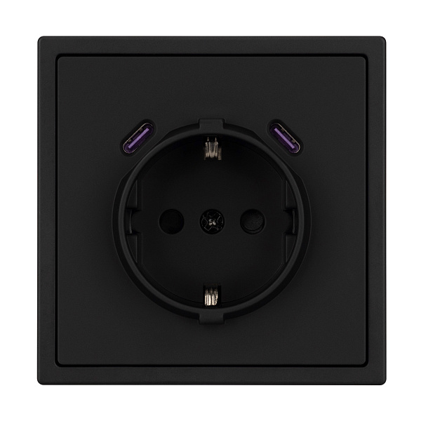 ARL NOBE Розетка зк со шторками с USB тип C+С софт-тач черный оникс SCT-MUCC-SFPL-BK (250V, 16A) (Arlight, -) Lednikoff