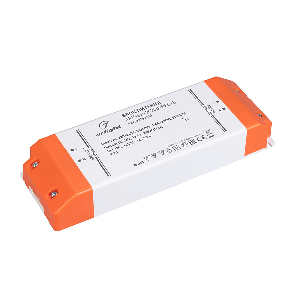 Блок питания ARV-SP-24250-PFC-B (24V, 10.4A, 250W) (Arlight, IP20 Пластик, 5 лет) Lednikoff