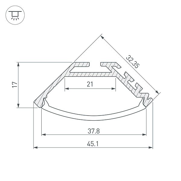 Профиль KLUS-P45-2000 ANOD (Arlight, Алюминий) Lednikoff