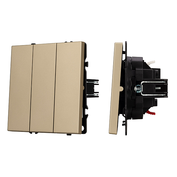 Механизм выключателя трехклавишный непроходной SWT-NOBE-MK03-SFPL-GD (230V, 10A) (Arlight, Золотой песок) Lednikoff