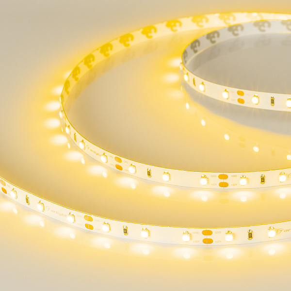 Светодиодная лента RT-A60-8mm 12V Yellow (4.8 W/m, IP20, 2835, 5m) (Arlight, Открытый) Lednikoff