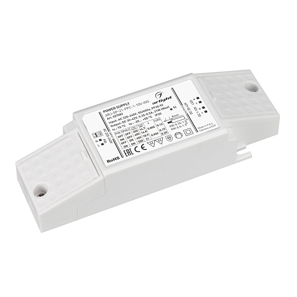 Блок питания ARJ-SP-21-PFC-1-10V-INS (21W, 350-500mA) (Arlight, IP20 Пластик, 5 лет) Lednikoff