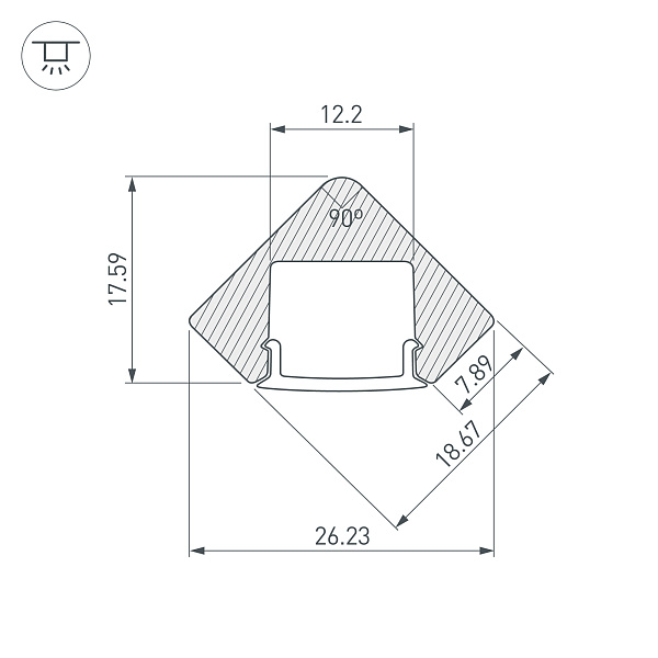 Профиль с экраном ALU-D45-2000 ANOD+FROST (Arlight, Алюминий) Lednikoff