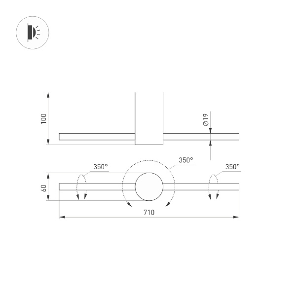 Светильник SP-PICASO-M-TURN-L700-12W Warm3000 (WH, 100 deg, 230V) (Arlight, IP20 Металл, 3 года) Lednikoff
