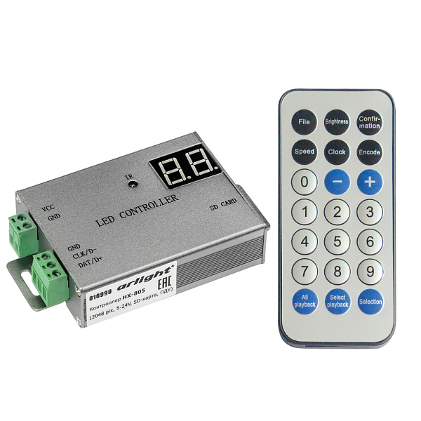 Контроллер HX-805 (2048 pix, 5-24V, SD-карта, ПДУ) (Arlight, -) Lednikoff