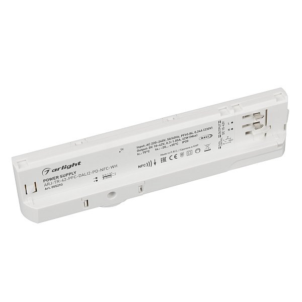 Блок питания для трековых систем ARJ-TR-42-PFC-DALI2-PD-NFC-WH (42W, 10-42V, 0.3-1.05 A, 4TR) (Arlight, IP20 Пластик, 5 лет) Lednikoff