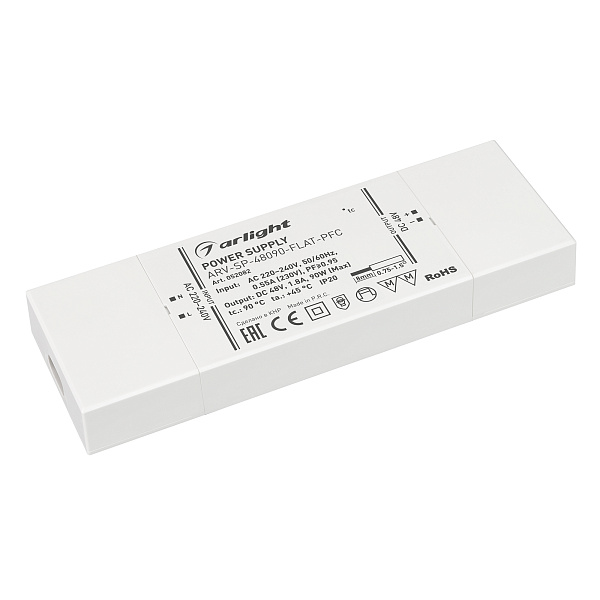 Блок питания ARV-SP-48090-FLAT-PFC (48V, 1.8A, 90W) (Arlight, IP20 Пластик, 5 лет) Lednikoff
