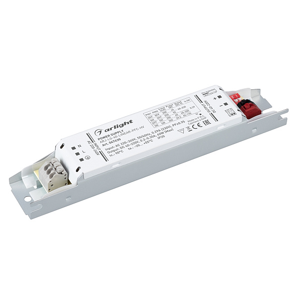 Блок питания ARJ-LG-60-LINEAR-PFC-HV (60W, 40-220V, 0.2-0.35A) (Arlight, IP20 Металл, 5 лет) Lednikoff