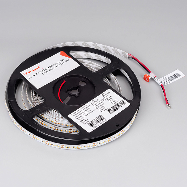 Светодиодная лента MICROLED-M300-10mm 24V Warm2700 (21.6 W/m, IP20, 2216, 5m) (Arlight, 21.6 Вт/м, IP20) Lednikoff
