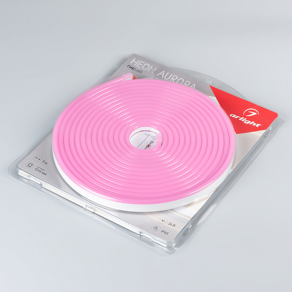 Светодиодная лента герметичная AURORA-PS-A120-12x6mm 24V Pink (10 W/m, IP65, 2835, 5m) (Arlight, Силикон, 2 года)