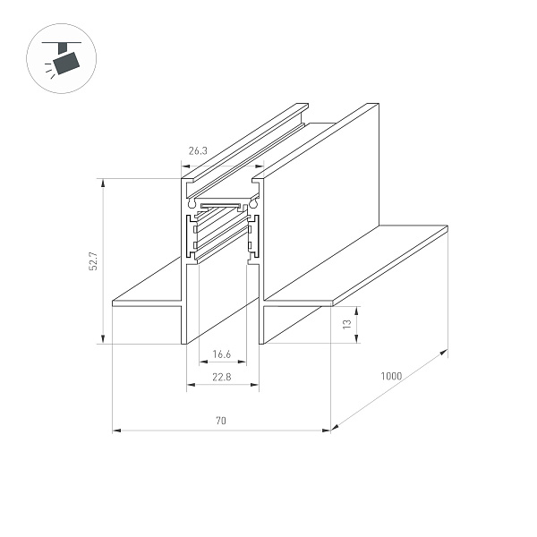 Трек встраиваемый MAG-ORIENT-TRACK-2653-FDW-1000 (BK, FLAT) (Arlight, IP20 Металл, 3 года)