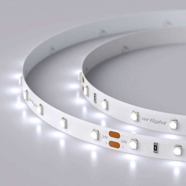 Светодиодная лента RT 2-5000 24V Cool 8K (3528, 300 LED, LUX) (Arlight, 4.8 Вт/м, IP20) Lednikoff