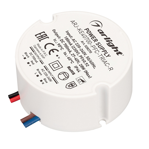 Блок питания ARJ-KE40700-PFC-TRIAC-R (28W, 700mA) (Arlight, IP44 Пластик, 5 лет) Lednikoff