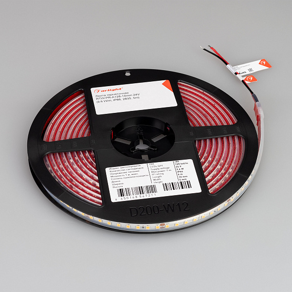 Светодиодная лента герметичная RTW-PR-A128-10mm 24V White6000 (9.6 W/m, IP66, 2835, 5m) (Arlight, высок.эфф.150 лм/Вт) Lednikoff