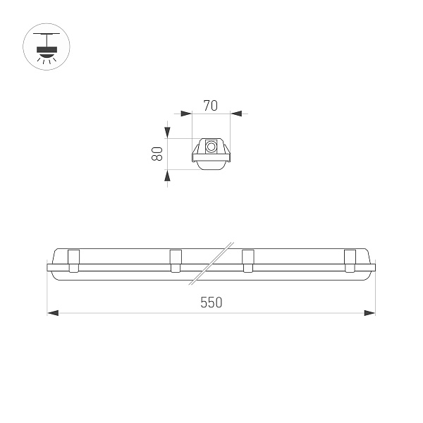 Светильник ALT-DALLAS-EMERGENCY-L550-20W Day4000 (WH, 120 deg, 230V) (Arlight, IP66 Пластик, 5 лет) Lednikoff
