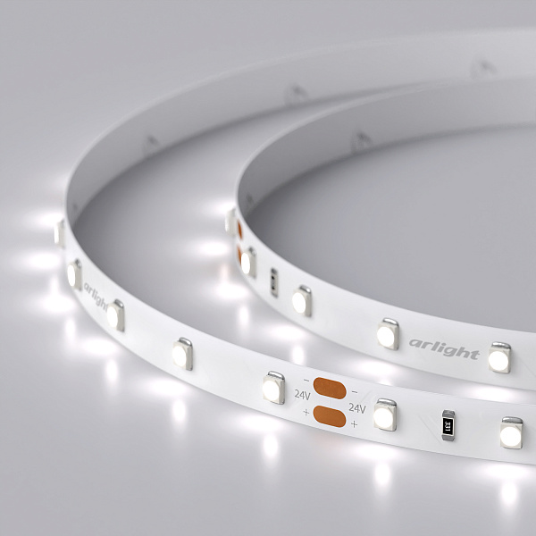 Светодиодная лента RT 2-5000 24V White6000 (3528, 300 LED, LUX) (Arlight, 4.8 Вт/м, IP20) Lednikoff