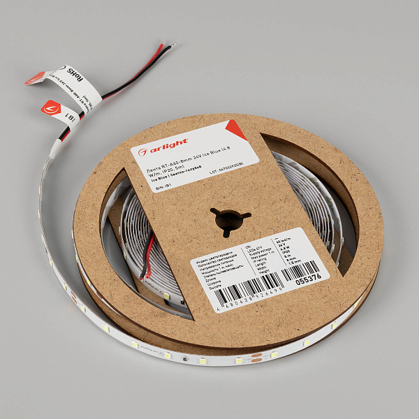 Светодиодная лента RT-A60-8mm 24V Ice Blue (4.8 W/m, IP20, 5m) (Arlight, -) Lednikoff