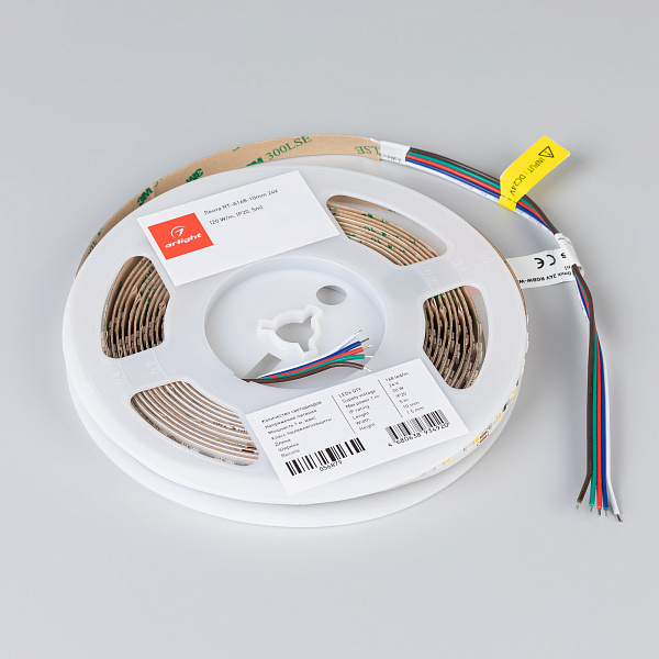 Светодиодная лента RT-A168-10mm 24V RGBW-Warm (20 W/m, IP20, 5m) (Arlight, высок.эфф.150 лм/Вт) Lednikoff