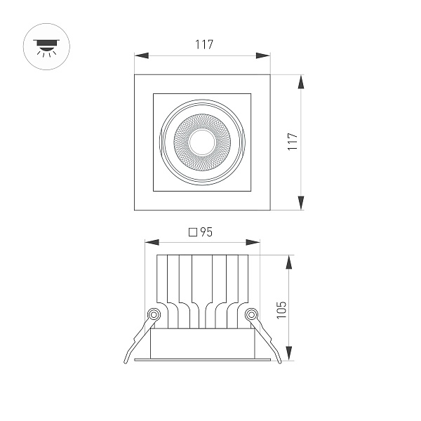 Светильник MS-VORTEX-BUILT-S117x117-20W Day4000 (BK-BK, 40 deg, 230V) (Arlight, IP20 Металл, 5 лет) Lednikoff