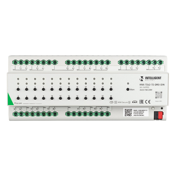 INTELLIGENT ARLIGHT Релейный модуль KNX-7242-72-DRO-DIN Grey (BUS, 24x10A) (IARL, IP20 Пластик, 2 года) Lednikoff