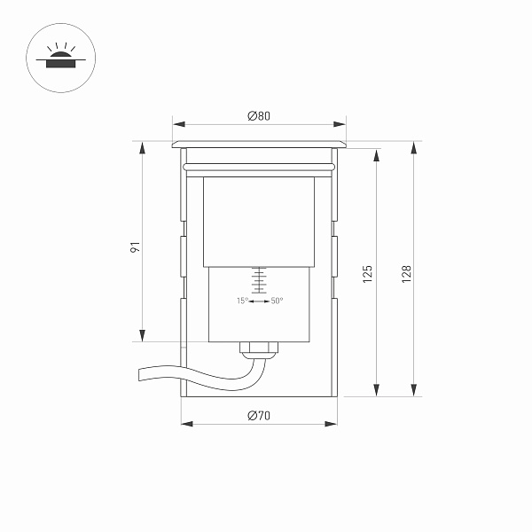Светильник ART-GROUND-ZOOM-R80-8W Warm3000 (SL, 15-50 deg, 24V) (Arlight, IP67 Металл, 3 года) Lednikoff