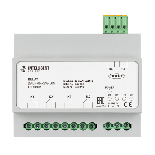 INTELLIGENT ARLIGHT Релейный модуль DALI-704-SW-DIN (BUS, 4х16A) (IARL, IP20 Пластик, 3 года) Lednikoff