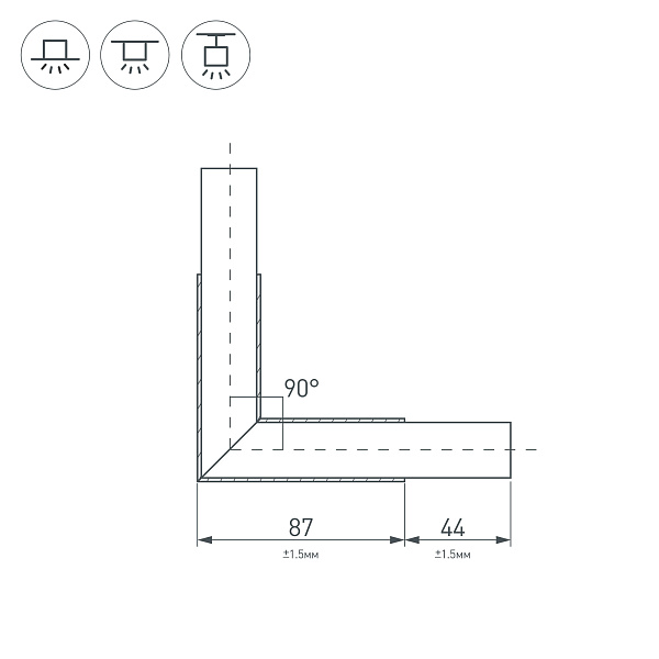 Угол PLS-LOCK-H25-L90 BLACK (с экраном MAT-L) (Arlight, Металл) Lednikoff