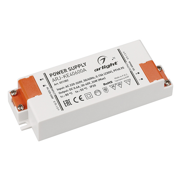 Блок питания ARJ-KE40600A (24W, 600mA, PFC) (Arlight, IP20 Пластик, 5 лет) Lednikoff