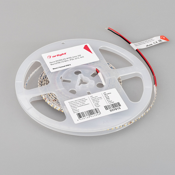 Светодиодная лента MICROLED-M182-4mm 24V Warm2700 (10 W/m, IP20, 2216, 5m) (Arlight, узкая) Lednikoff