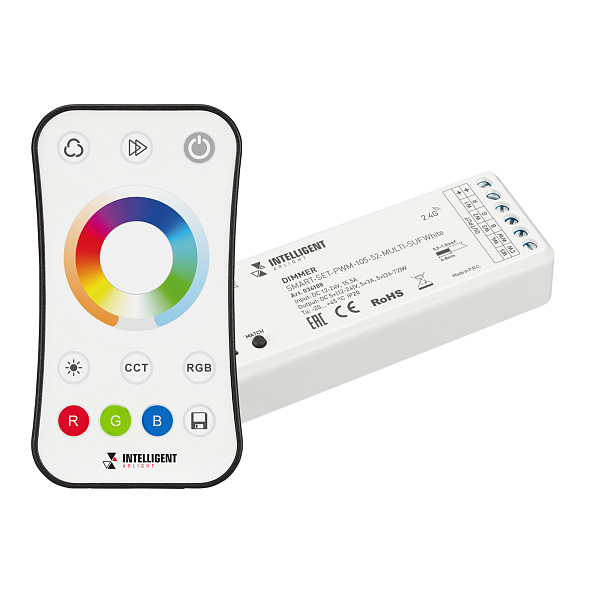 INTELLIGENT ARLIGHT Диммер SMART-SET-PWM-105-52-MULTI-SUF White (12-24V, 5x3A, ПДУ RING 10кн, 2.4G) (IARL, IP20 Пластик, 5 лет) Lednikoff