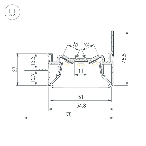 Профиль FOLED-50-WALL-2000 (Arlight, Алюминий) Lednikoff