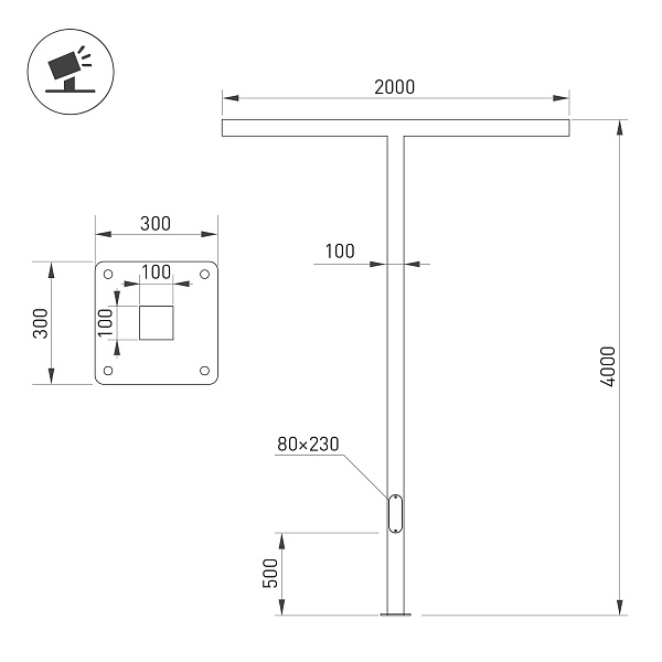 Опора OXOR-STER-T-2000x100x100-L4000-70W Warm3000 (BK, 230V) IP65 (Arlight, -) Lednikoff