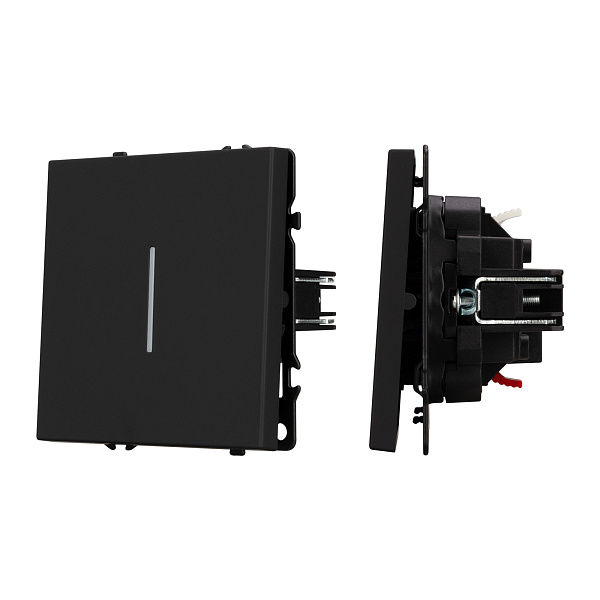 Механизм выключателя одноклавишный проходной LED SWT-NOBE-MKP1-SFPL-L-BK (230V, 10A) (Arlight, Черный оникс) Lednikoff