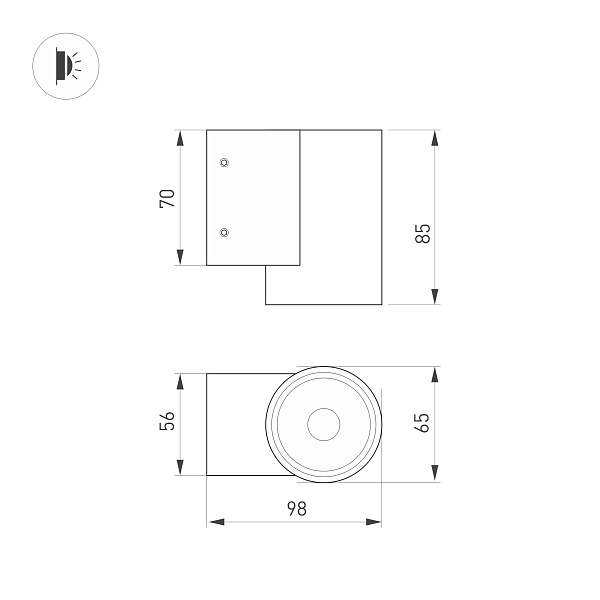 Светильник LGD-RAY-WALL-R65-9W Warm3000 (GR, 23 deg, 230V) (Arlight, IP65 Металл, 3 года) Lednikoff