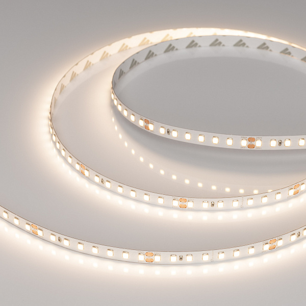 Светодиодная лента RT-A128-8mm 24V Warm3500 (9.6 W/m, IP20, 2835, 5m) (Arlight, высок.эфф.150 лм/Вт) Lednikoff