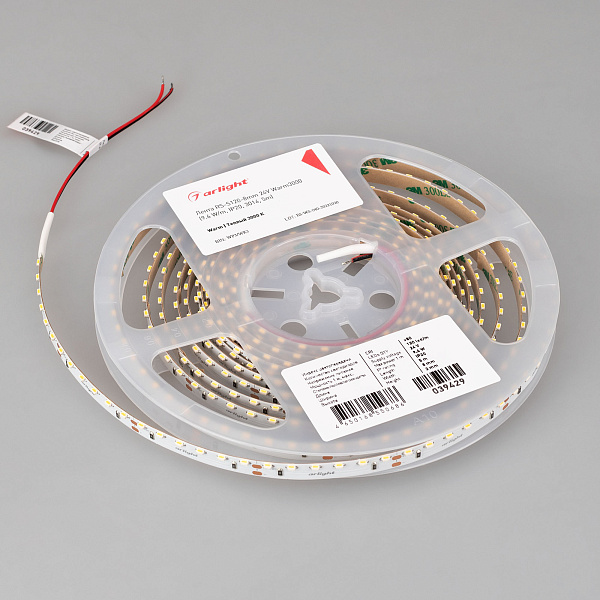 Светодиодная лента RS-S120-8mm 24V Warm3000 (9.6 W/m, IP20, 3014, 5m) (Arlight, боковое свечение) Lednikoff