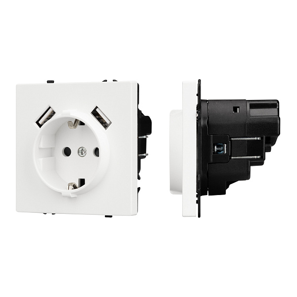 ARL NOBE Розетка зк со шторками с USB тип А+А софт-тач белый кварц SCT-MUAA-SFPL-WH (250V, 16A) (Arlight, -) Lednikoff