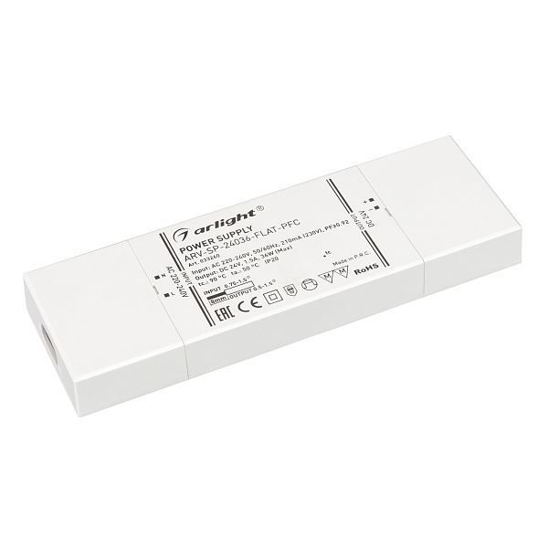 Блок питания ARV-SP-24036-FLAT-PFC (24V, 1.5A, 36W) (Arlight, IP20 Пластик, 5 лет) Lednikoff