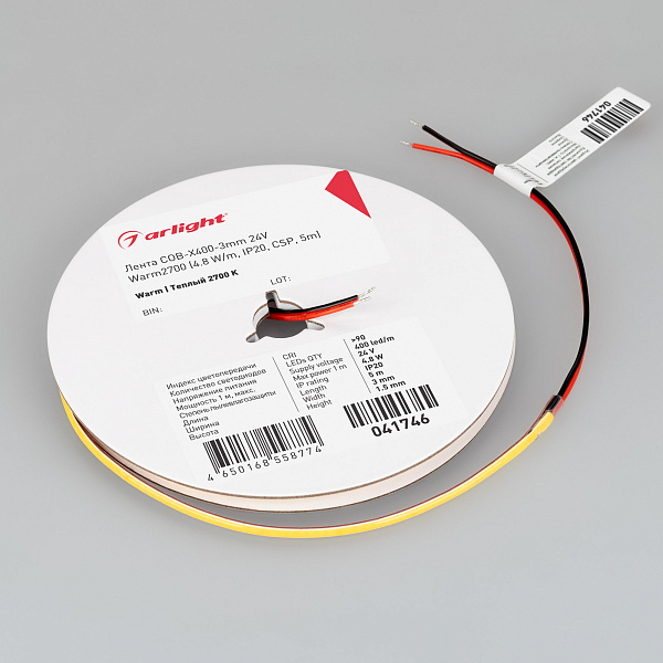 Светодиодная лента COB-X400-3mm 24V Warm2700 (4.8 W/m, IP20, CSP, 5m) (Arlight, -) Lednikoff