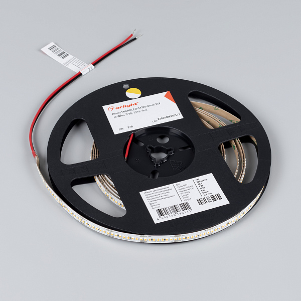 Светодиодная лента MICROLED-M320-8mm 24V White6000 (8 W/m, IP20, 2216, 5m) (Arlight, 130 лм/Вт) Lednikoff