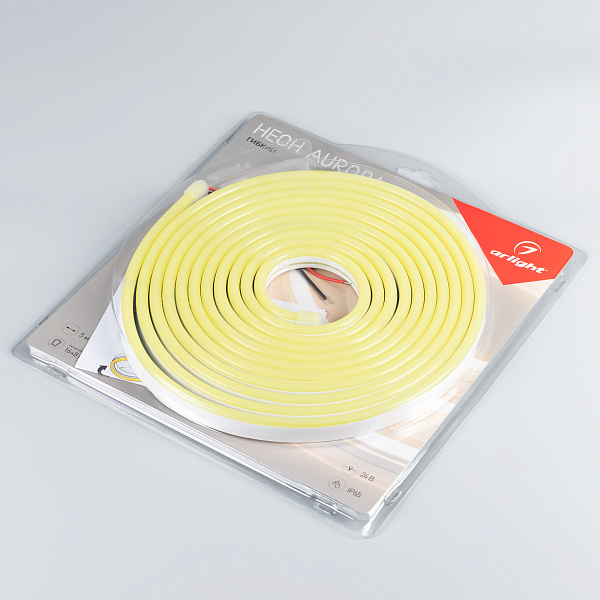 Светодиодная лента герметичная AURORA-PS-A120-16x8mm 24V Lemon (10 W/m, IP65, 2835, 5m) (Arlight, Силикон, 2 года)