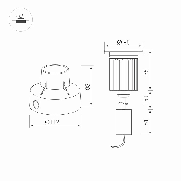 Светильник LTD-GROUND-XL-R65-6W Warm3000 (SL, 15 deg, 230V) (Arlight, IP67 Металл, 3 года) Lednikoff