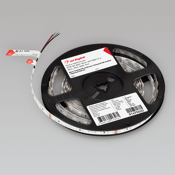 Светодиодная лента герметичная RTW-SE-B60-10mm 24V RGB (14.4 W/m, IP65, 5060, 5m) (Arlight, -) Lednikoff