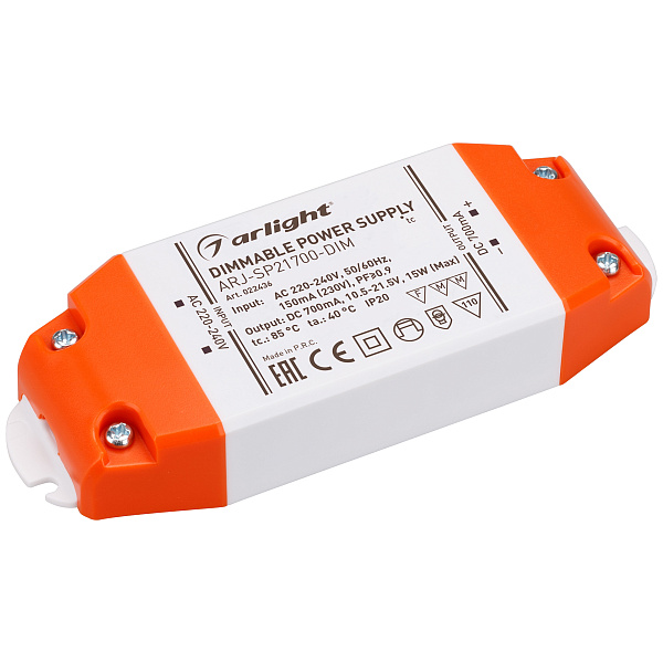 Блок питания ARJ-SP21700-DIM (15W, 700mA, PFC, Triac) (Arlight, IP20 Пластик, 3 года) Lednikoff